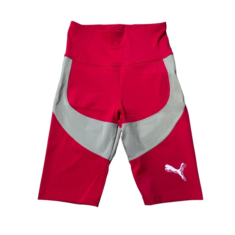 Puma Womens 72 Short Urban Red Pebble Colorblock Biker Shorts NEW S